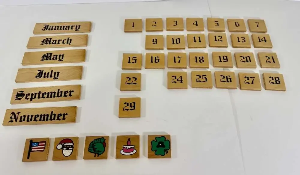 Vintage Handcrafted Wooden Perpetual Calendar Tiles *see description
